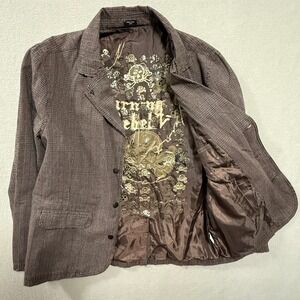 Vintage Y2K PacSun Burning Rebel Skulls Plaid Blazer Sport Coat‎ Blazer Men L